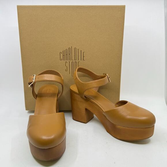NWT CHARLOTTE STONE Sal Clog Heels in Camel - Picture 1 of 15